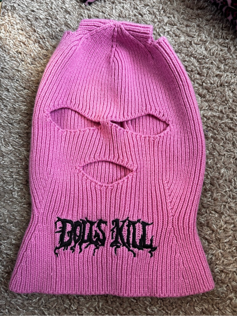 Dolls Kill Hot Pink Ribbed Knit Balaclava with Black Logo